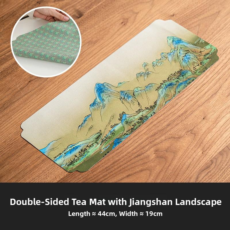 Double-Sided Handmade Tapestry Heat Resistant Tea Mat Chinese Zen Style Table Flag Waterproof Cotton Fabric Tea Ceremony Pad (as the picture,44x19cm)