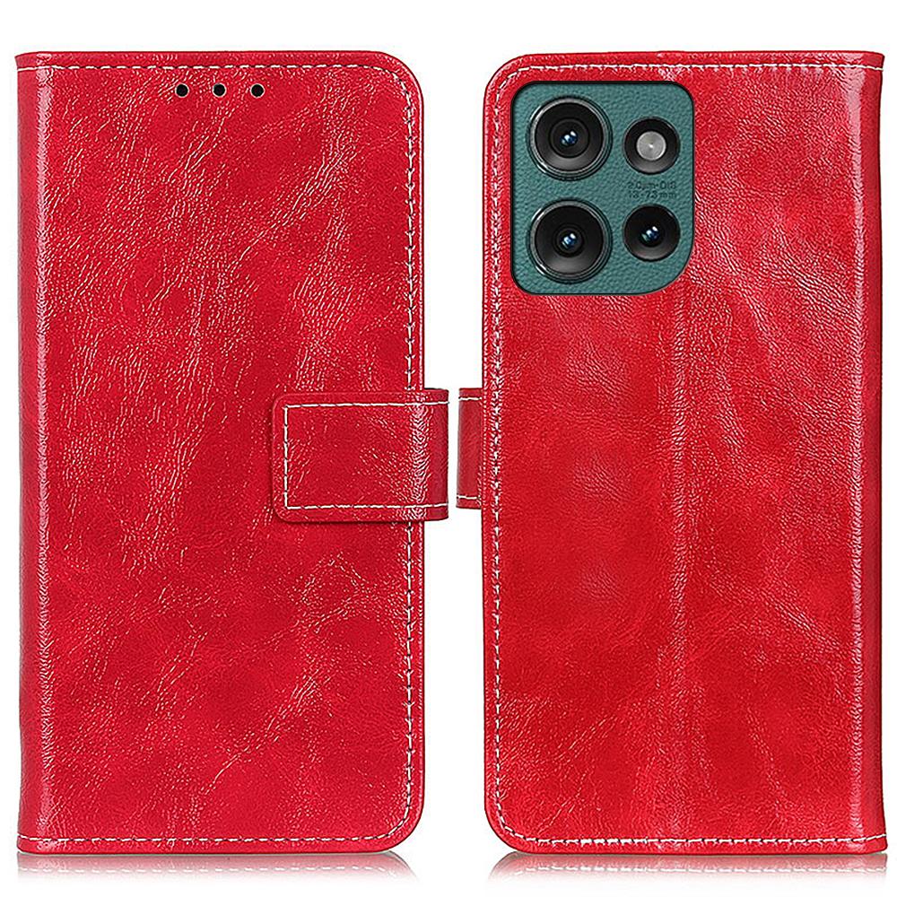 

For Motorola Edge 50 5G Case Crazy Horse Texture Leather Phone Wallet Cover Red