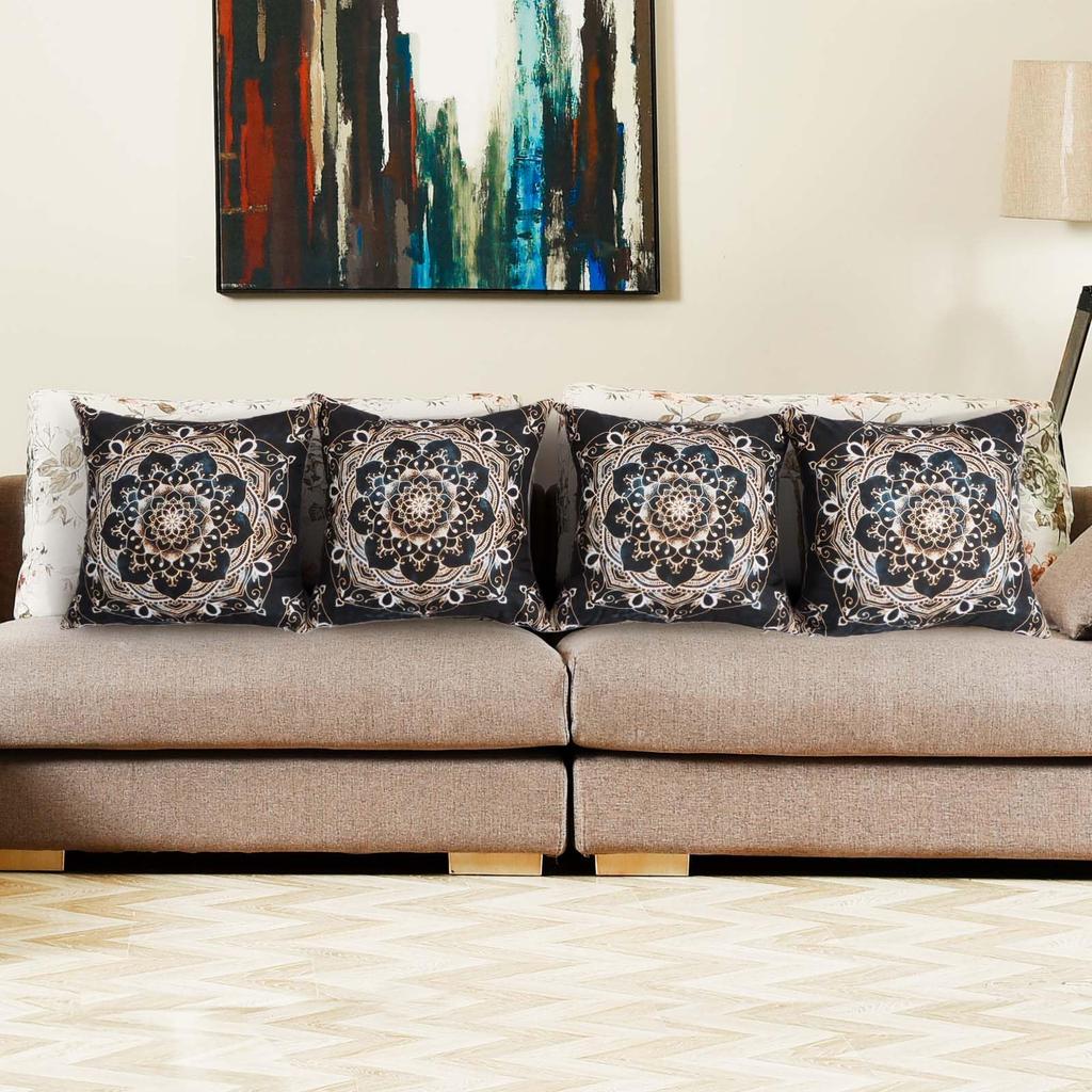 4 Pcs Double Sided Black Gold Mandala Cushion Covers, Boho Bohemian Floral Throw Pillow Cases (No Inserts)
