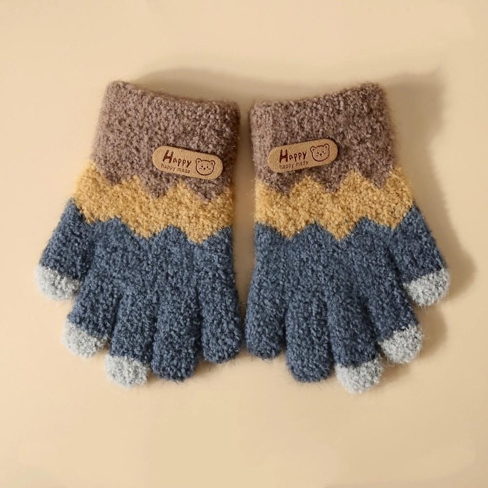 Cute Cartoon Knitted Gloves Teddy Bear Warm Woolen Finger Gloves Cold Resistant Winter Gloves 2-5 Year Old серый