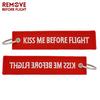 Kiss Me Before Flight Key Chain Red Embroidery Key Ring Keychains
