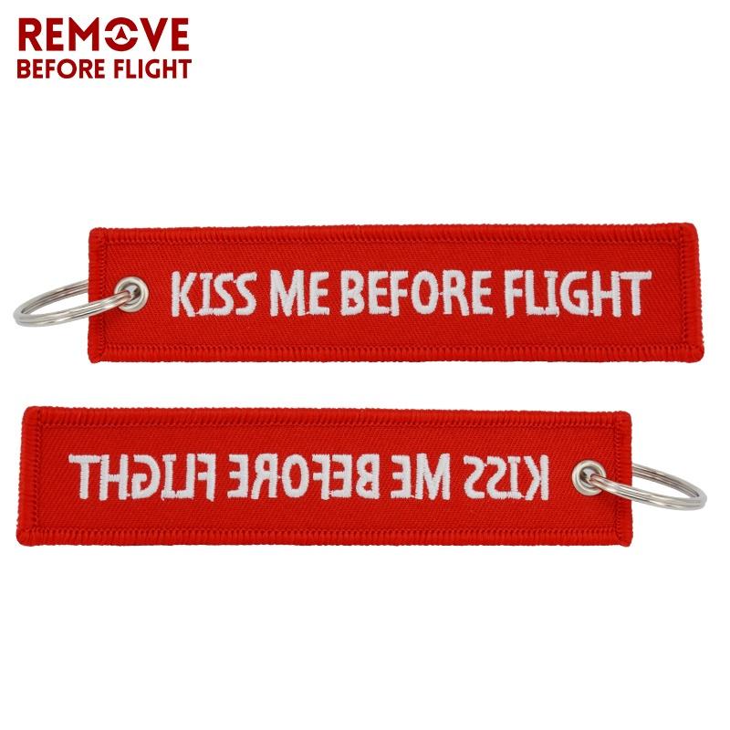 Kiss Me Before Flight Key Chain Red Embroidery Key Ring Keychains