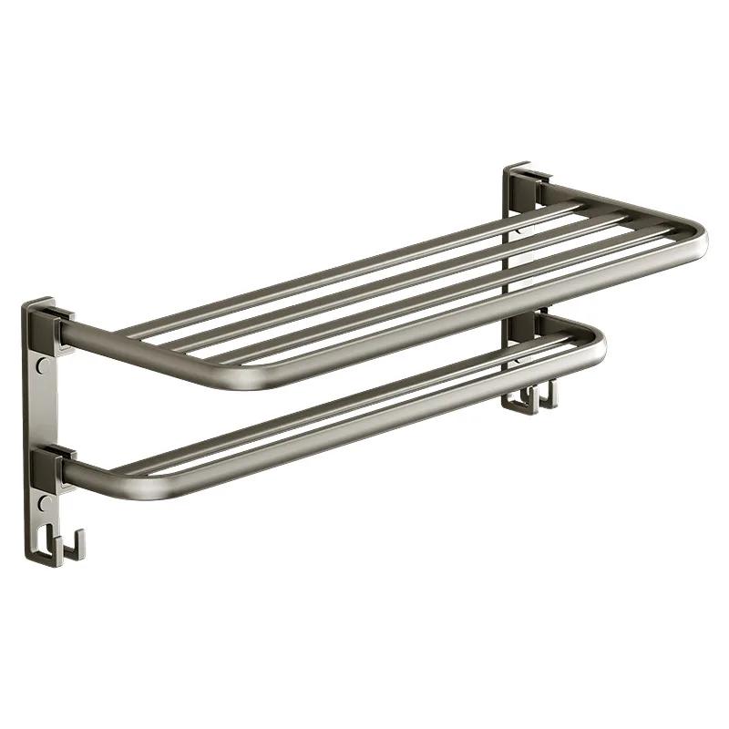 Gun Gray Towel Rack  Foldable Towel Rack  Non Perforated Bathroom, Bathroom Storage Rack  Wall Mounted Bathroom Pendant