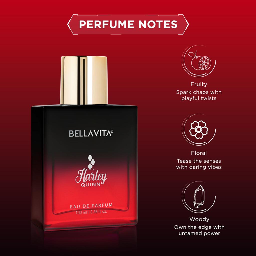 HARLEY QUINN | Long Lasting EDP 100ml Perfume for Woman | Red Fruits, Jasmine and Patchouli | Premium Fragrance for Women