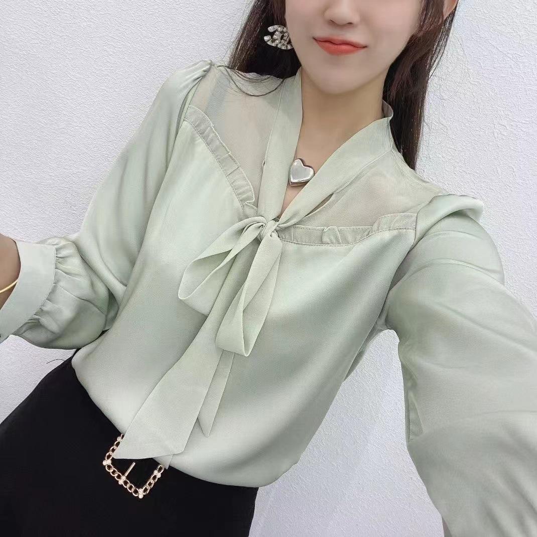 

Women s Versatile Acetate Long Sleeve Shirt with Butterfly Tie Design (2023 Fashion) 3XL світло-зелений колір