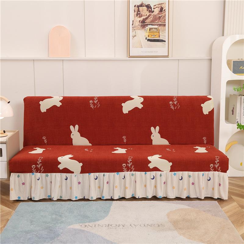 Printed Stretch Sofa Bed Cover Armless Folding Sofa Covers with Skirt Elastic Couch Slipcover for Living Room Funiture Protector