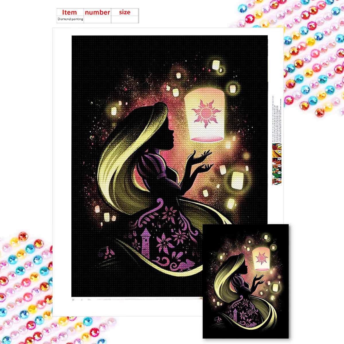 

Алмазная живопись своими руками Принцесса и Небесный фонарь Набор для вышивания крестиком Мозаичное искусство Алмазная живопись Полная выкладка Алмаз Украшение для дома Round 20x30cm