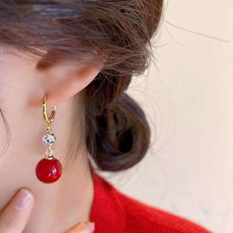Elegant 2024 Red Bean Pearl Earrings for Women - Trendy, Luxurious Studs