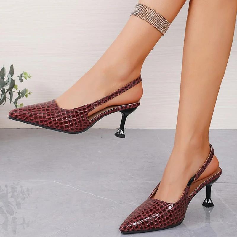 

Fashion Women Pointed Toe Sexy High Heels Sandals Summer Dress Shallow Shoes New Fashion Elegant Shoes Party Pumps Zapatillas Mujer 42 вина червоного кольору
