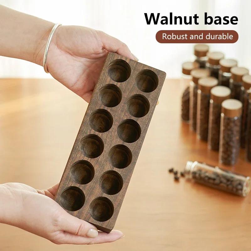 Solid Wood Coffee Bean Tube Display Rack Glass Single Dose Espresso Accessories Coffee Utensils Sets Barista Tools Gifts