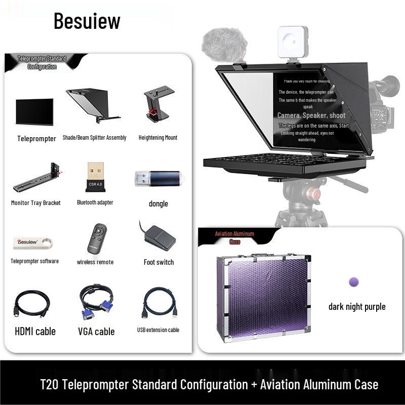 Baishiyue T20 Teleprompter: Large Screen for Live Broadcast, Recording, Speech, and Streaming.