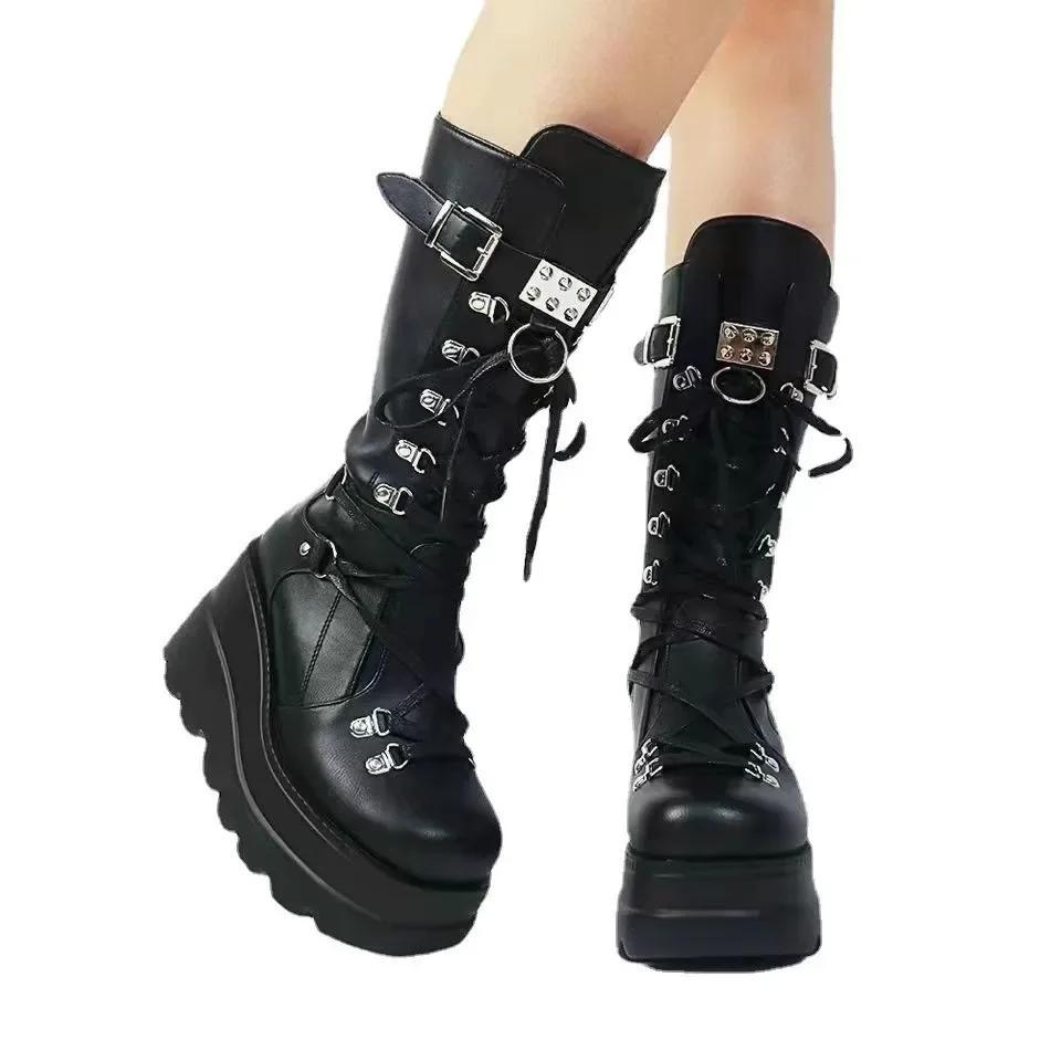 Women High Boots Cosplay Mid-calf Boots High Platform Wedges Boots 2025 Autumn Winter New Designer Gothic Shoes