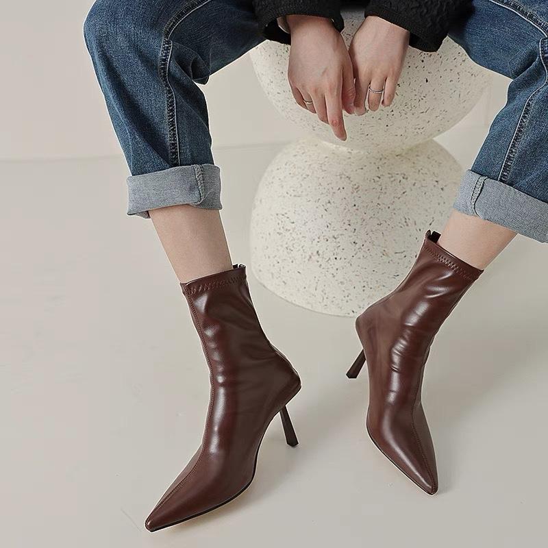 Fashion 2025 New Autumn Winter Pointed Toe Women Ankle Boots Fashion Zipper Shoes Thin High Heel Women's Morder Short Booties D214