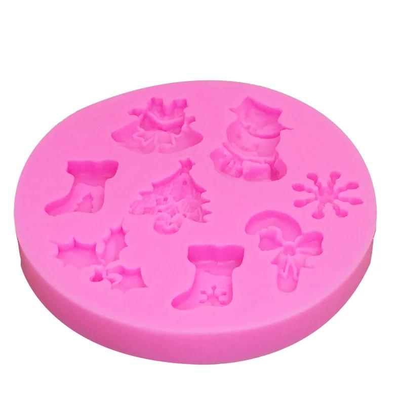 

Пищевая 3D-форма для рождественской елки/колокольчика/снеговика/снежинки/носка из силикона, инструмент для украшения торта розовый