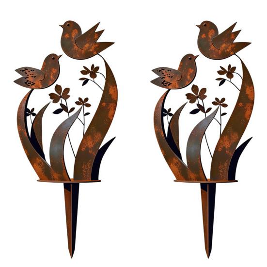 

2 Pcs Bird And Wildflower Metal Garden Stake Vintage Rust Outdoor Plant Stake Decorative Yard Art for Patio Lawn Porch Decor 2pcs