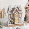 Table Display Christmas Cottage Ornament with Light Effect, Wooden Snow Cabin Decoration for Tabletop Shelf Styling