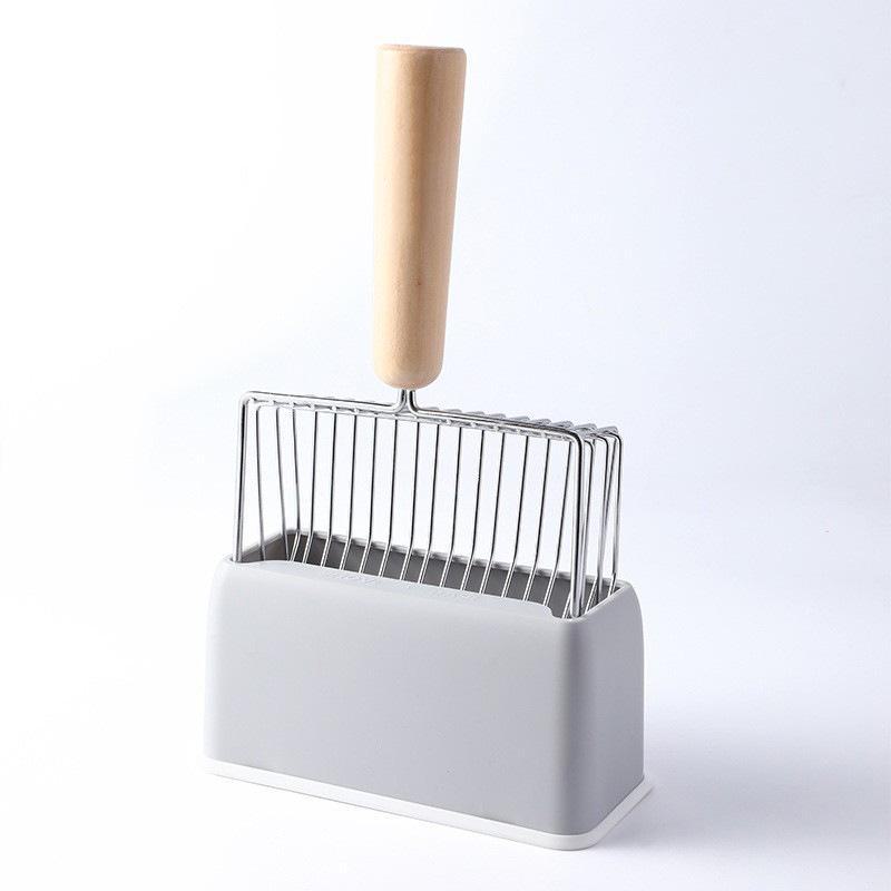 Metal Cat Litter Scoop Set with Large Wooden Handle and Candy Color Base