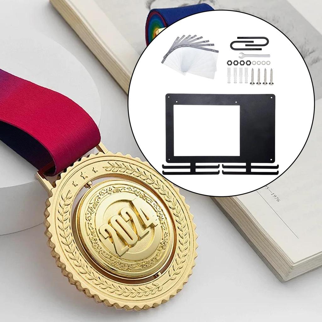 Award Holder Metal Rack With 10 Bib Bags Award Wall Mount For Runner Race Sports Soccer Swimming Tennis Basketball Storage