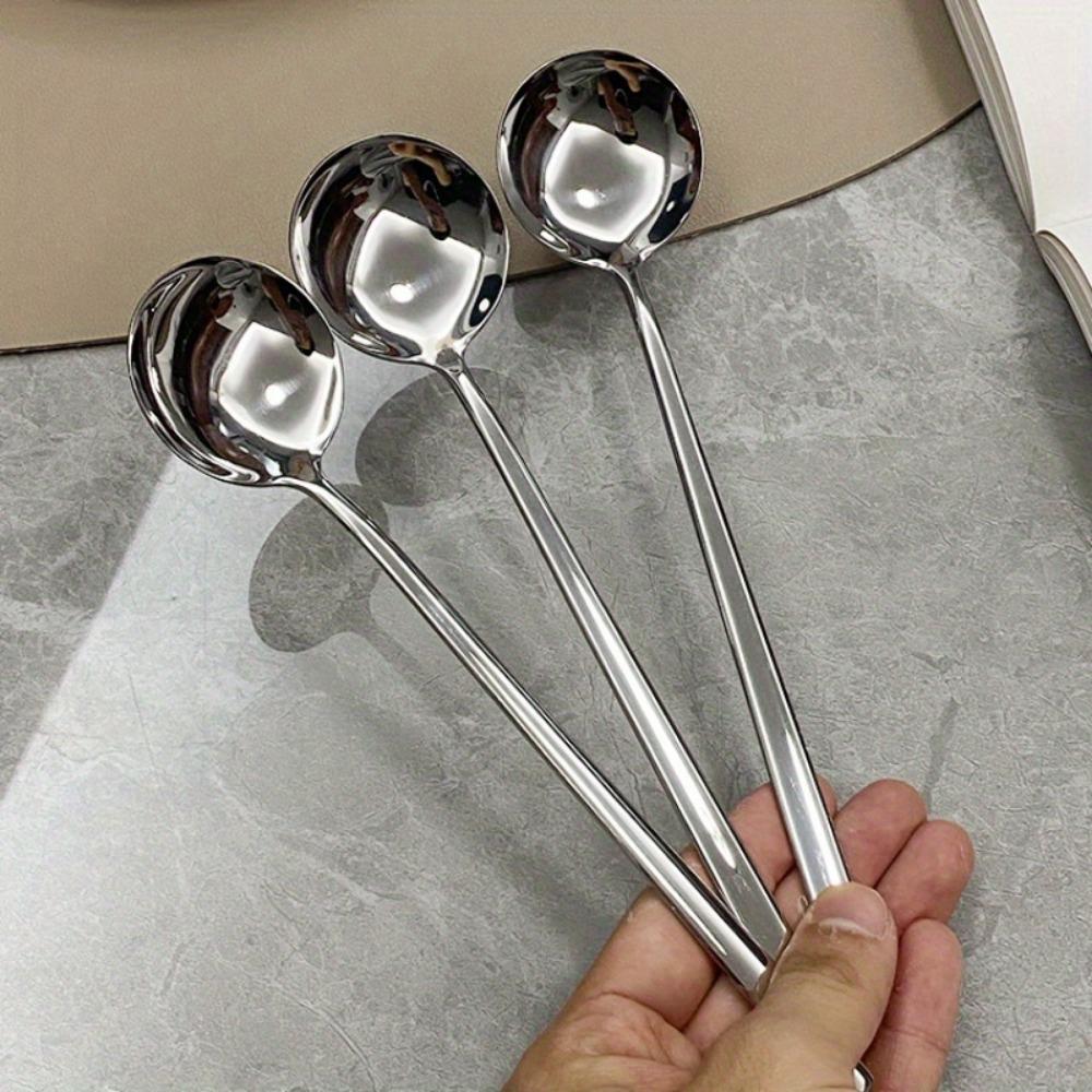 Stainless Steel Spoon, Household Rice Spoon, Coffee Spoon, High-Value Long-Handled Round Spoon, Korean Dessert Spoon, Jingle Spoon