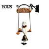 Weather Resistant Yard Ornament Halloween Swing Ghost Doorbell, with Pumpkins Decor, Gothic Style Trick Funny On Decor or Treat Sign, for Farmhouse