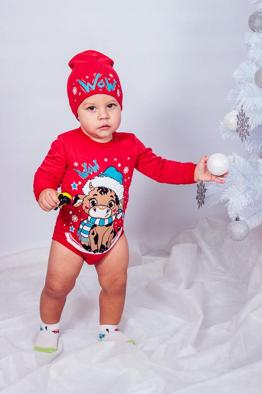 

Boys Set – Bodysuit & Hat, Soft Fabric & Easy Snaps, Winter, 5053-023-33-4 HC 62 brick червоний колір