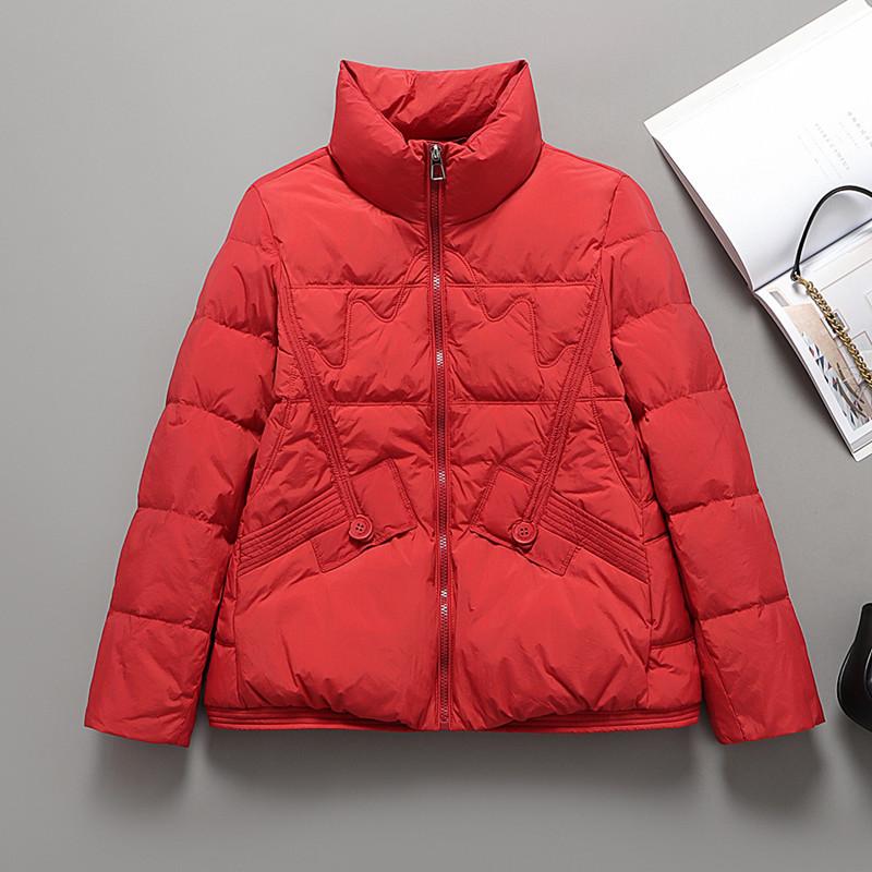 Down jacket women's short stand-up collar slim small fashionable foreign white duck down warm thickened coat