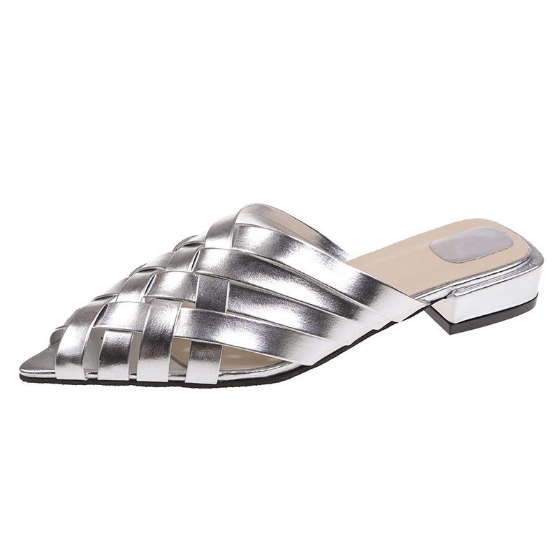 Summer French niche retro cross-woven hollow fashion low-heeled slippers muller shoes