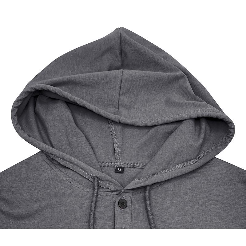 2024 Cross-Border Men's Short-Sleeve Henley Hoodie T-Shirt - European & American Style Fitness Top