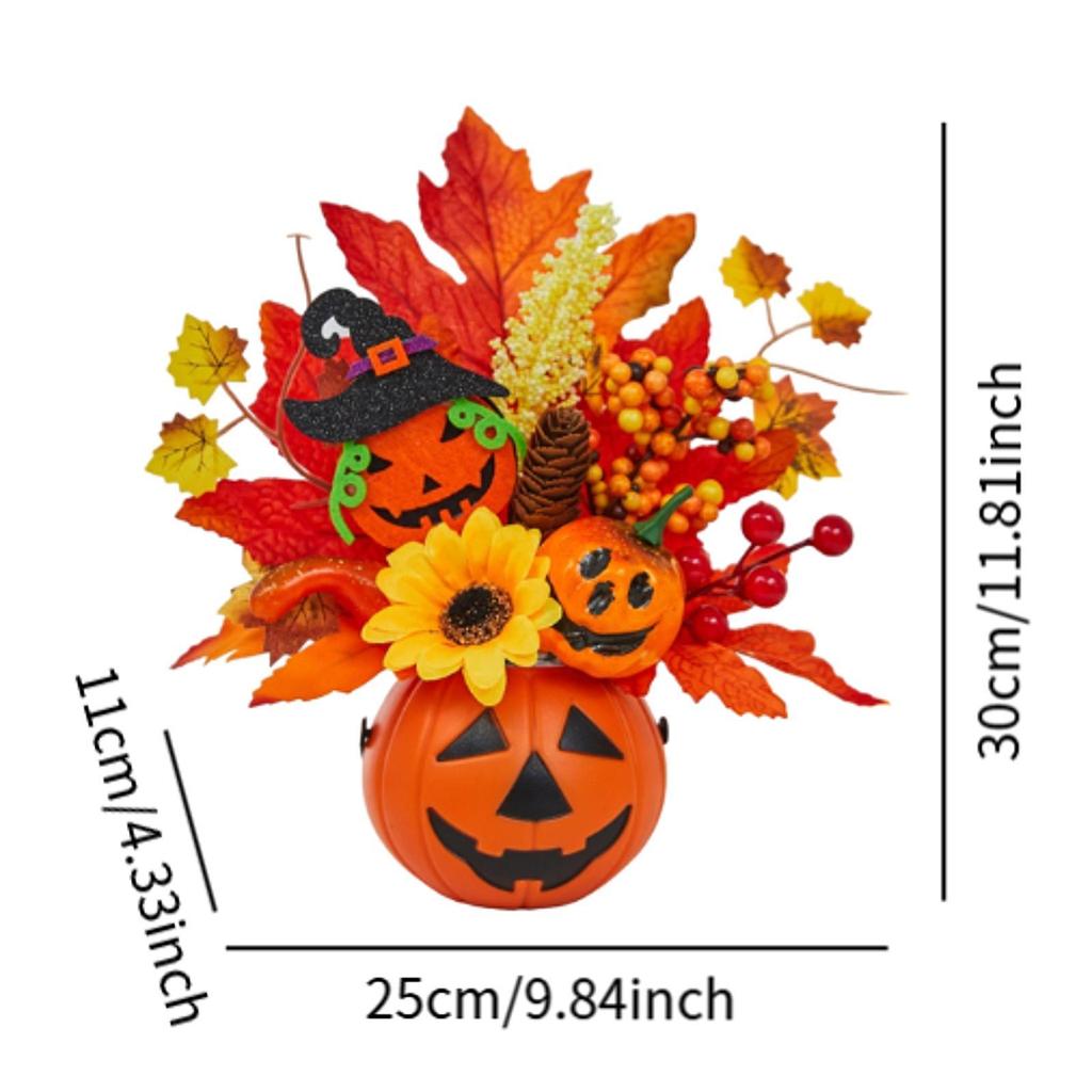 Foam Pumpkin with Bacca Flowers and Maple Leaves for Autumn Home Decoration