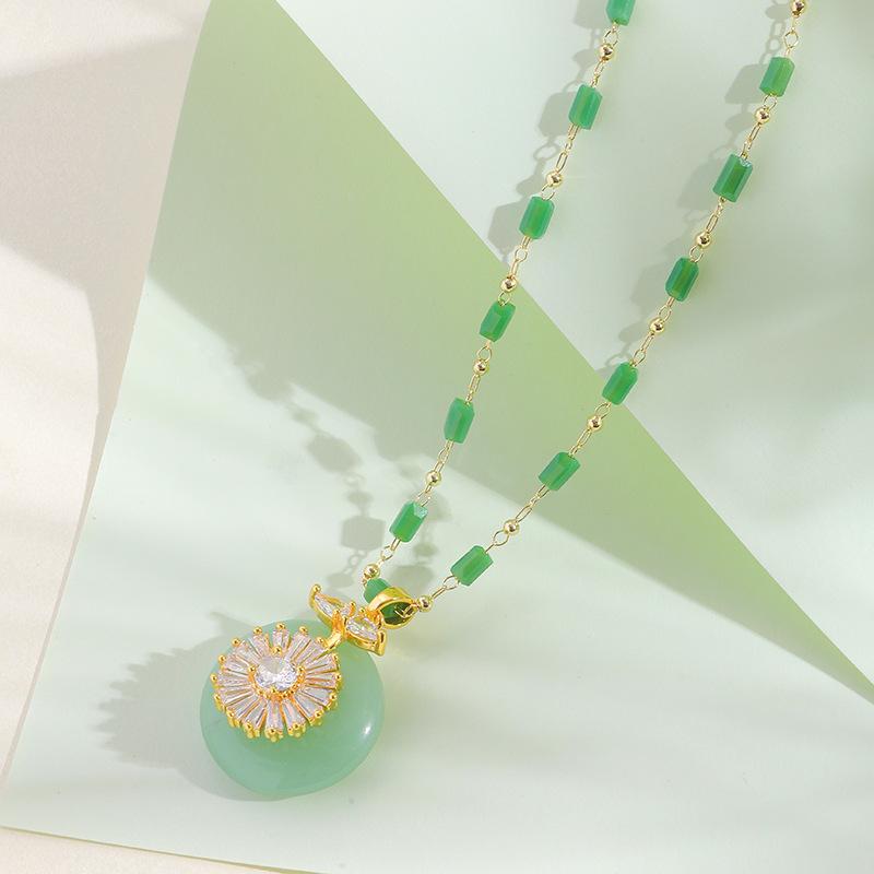 Ping An Buckle Necklace Female Retro Ethnic Style Versatile Satisfactory Emerald Jade Pendant