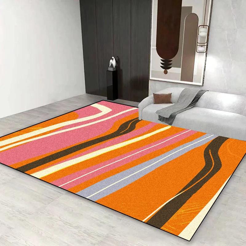 Nordic Orange Large Area Rugs Living Room Creative Geometric Decorate Non-lip Floor Mat Bedroom Lounge Sofa Area Carprt Washable