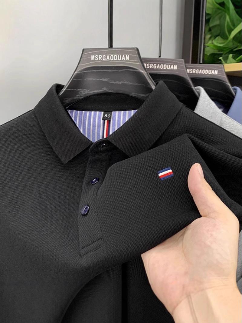 UrbanEdge 2025 Zomer Geborduurd Heren Poloshirt met Korte Mouwen: High-End Zwaar Gewicht Stijl voor Mannen van Middelbare Leeftijd en Jongeren XL [125-140 lbs]