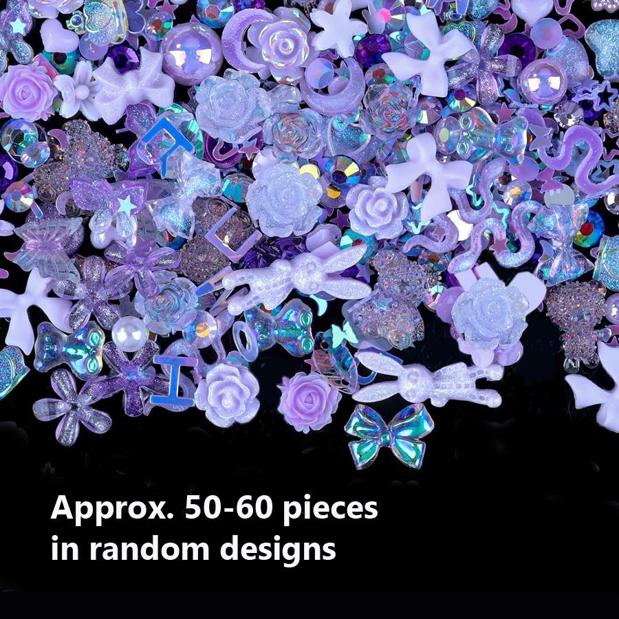 

50Pcs Luminous Mixed Resin Rose Flower Nail Art Charms Bear Rabbit Beads DIY for Manicure Phone Crafts Decoration фиолетовый