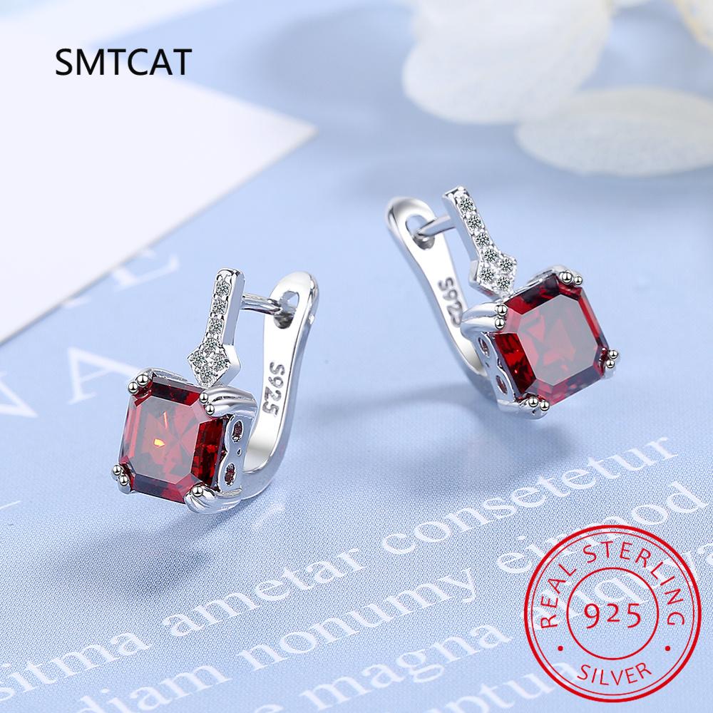 

Real 925 Sterling Silver Needle Square Crystal Gemstone Hoop Earrings For Women Trendy Jewelry Girl Gift New FQL22206