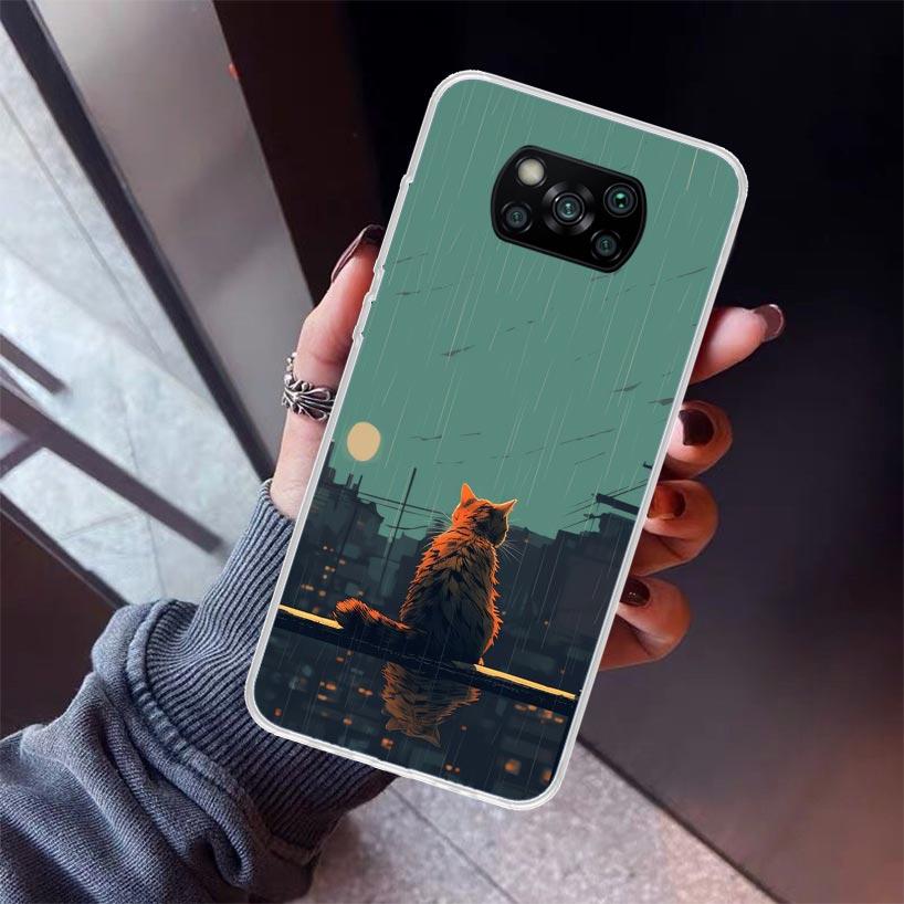 

Anime Cat Rain Animal Phone Case For Xiaomi Poco X5 X6 X7 Pro F7 Ultra M7 Redmi 15C 15 13C 13 12C 12 10 10C 10A 9 9C 9T 9A Cover Redmi 9