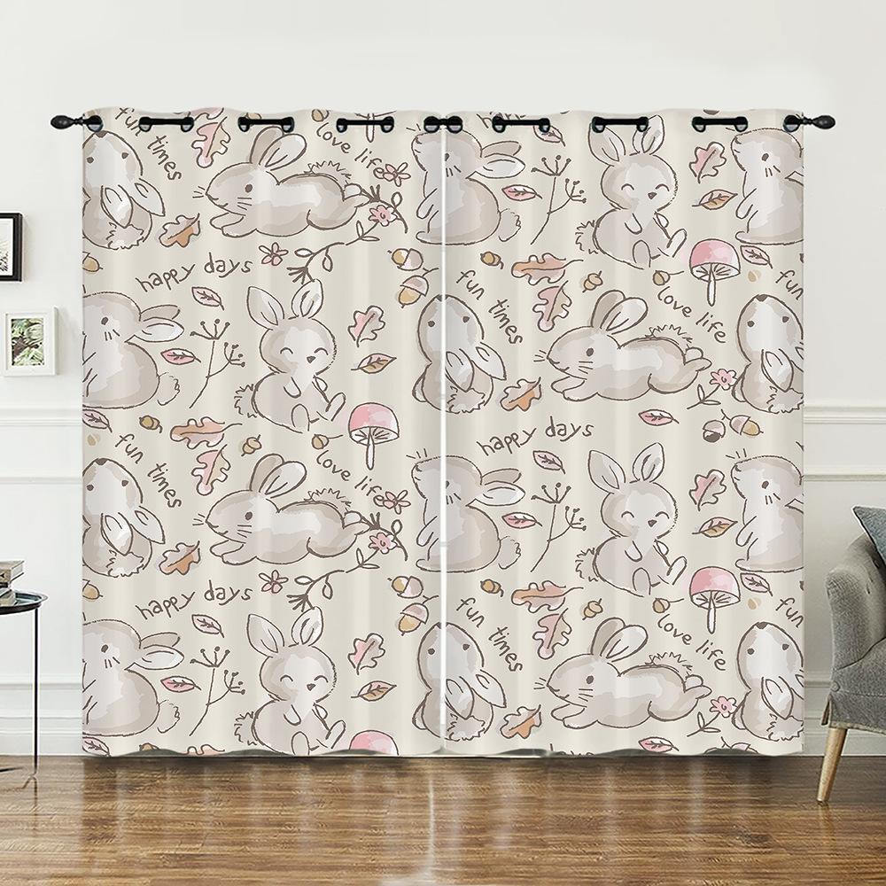 Curtain Animal Rabbit Illustration Curtain Digital Printing Blackout Curtain No Punching
