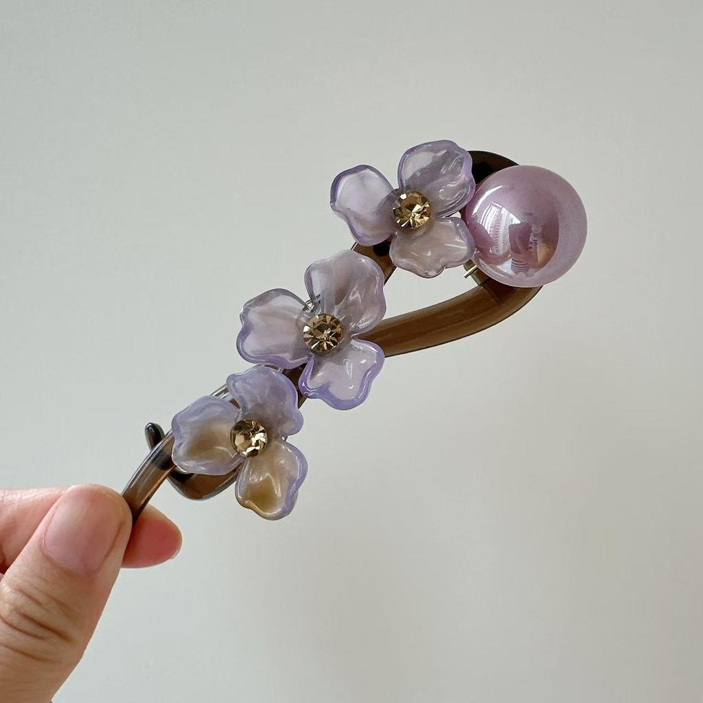 Elegant Flower Hairpin for Women Girls Simple Solid Color Plastic One Word Twist Clip Hairpin Shark Clip Headwear Accessories