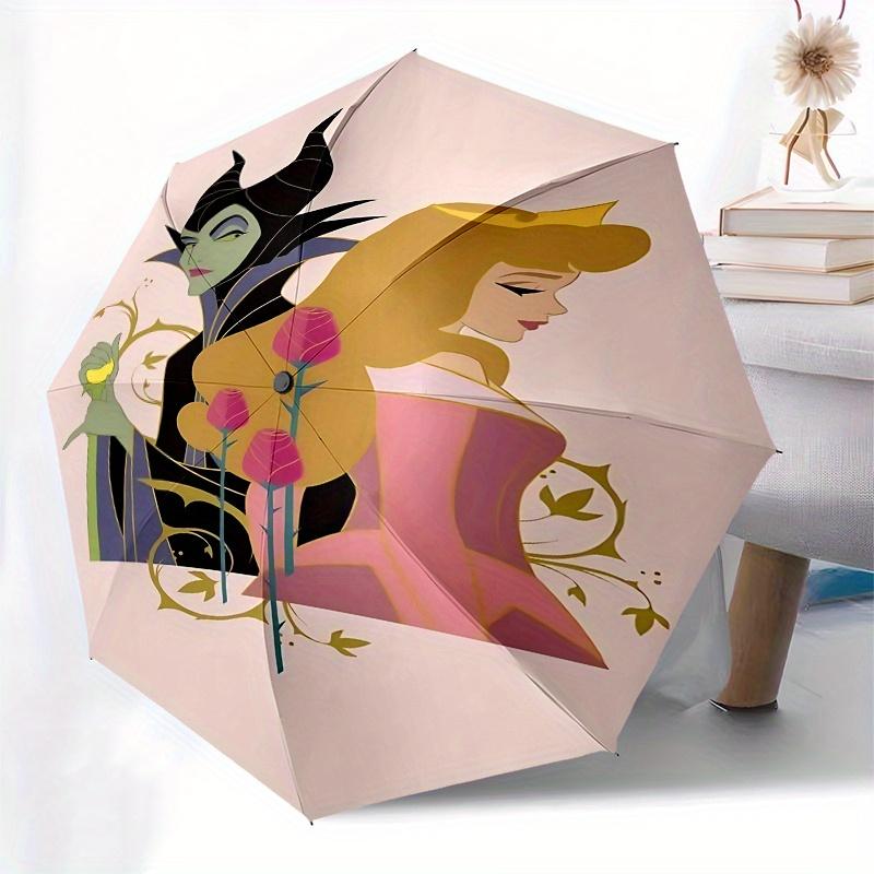 Maleficent, Aurora Automatic Opening and Closing Umbrella - 8 Ribs Portable Folding Umbrella with Plastic Handle, Suitable for Leisure and H