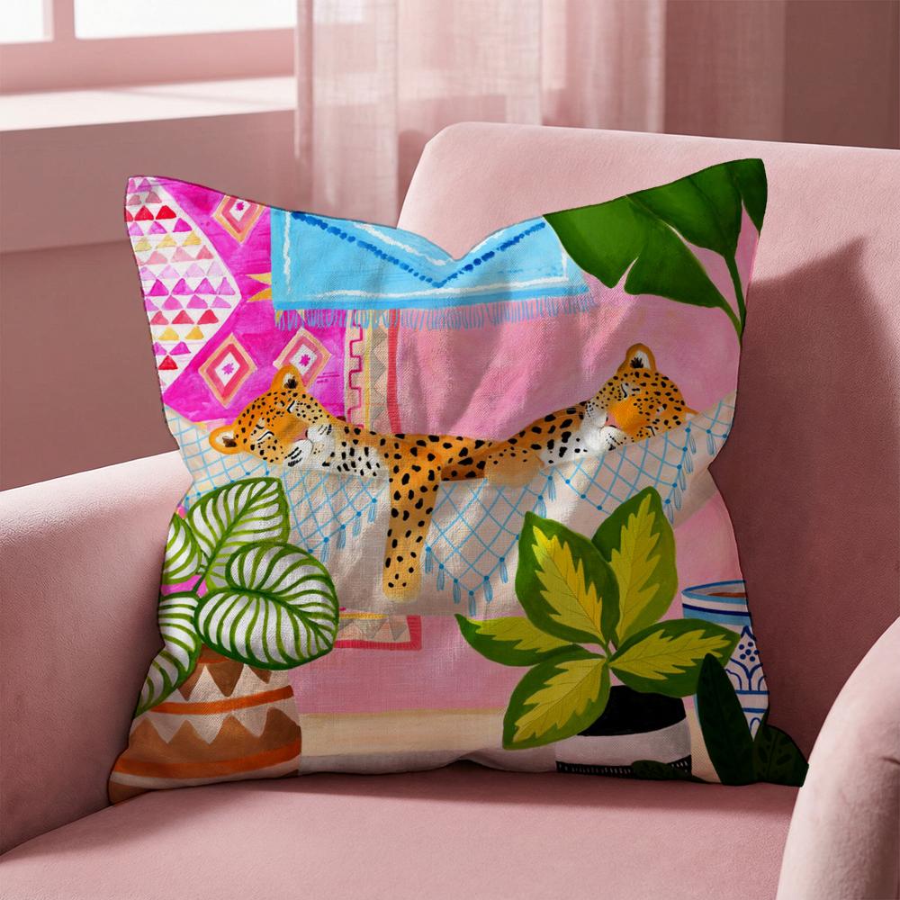 Cheetah Llama Leopard Jungle Cushion Cover Multi-Scene Pillow Cover for Home & Car - Reversible, Soft & Durable for Daily Use