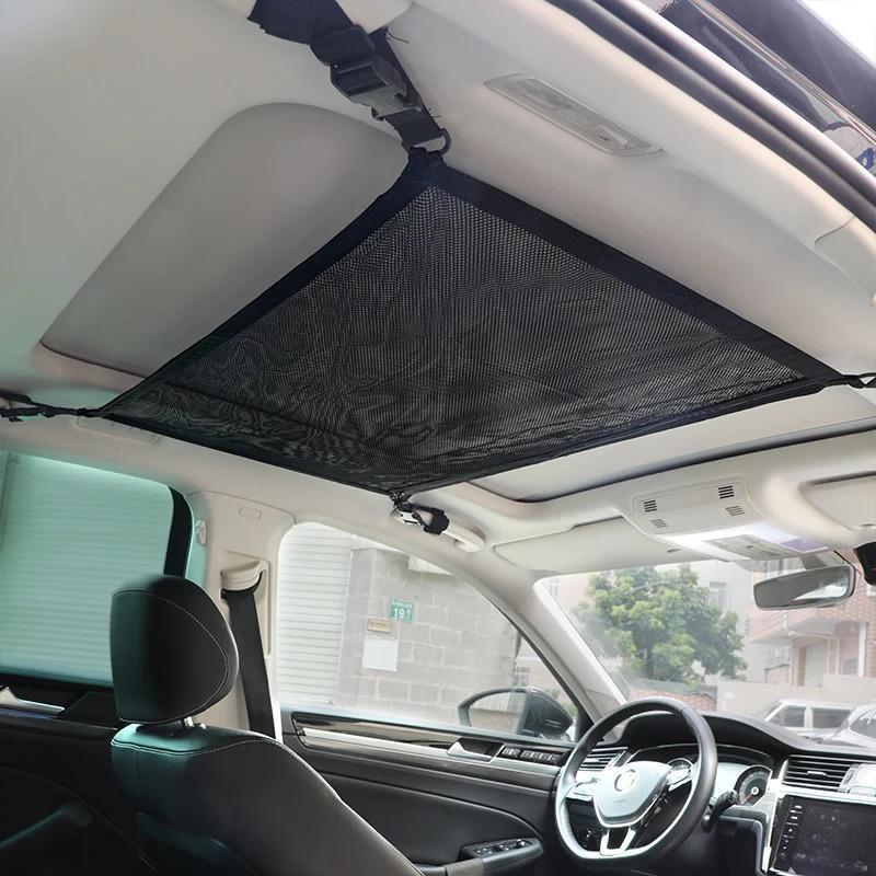 SUV Car Roof Cargo Net Storage Bag Breathable Mesh Ceiling Organizer Strong Load-Bearing Space Saving Interior Accessory Fit