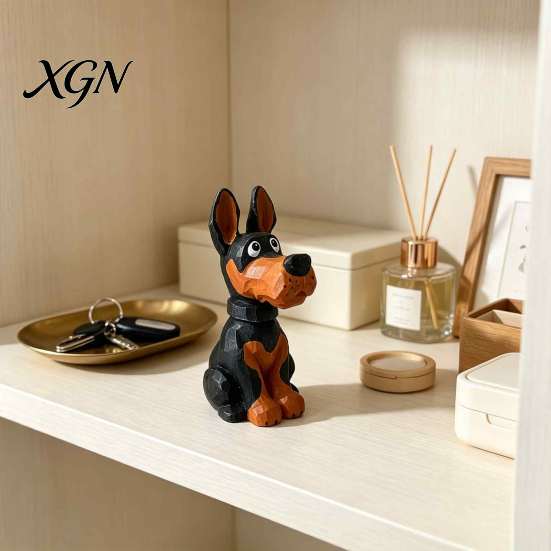 Creative Wooden Craft Doberman Ornament, Hand Carved Sculpture, Cute Handcrafted Dog Statue Figurine for Home Shelf And Entryway Basswood Decor