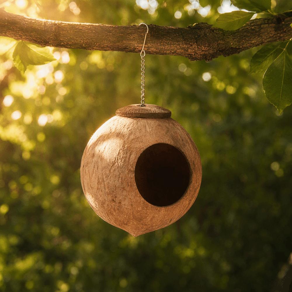 Coconut Shell Coconut Shell Birdhouse Round Entrance 6cm Sanded Finish Pet Hideaway Enclosed Design 12cm Shell Diameter