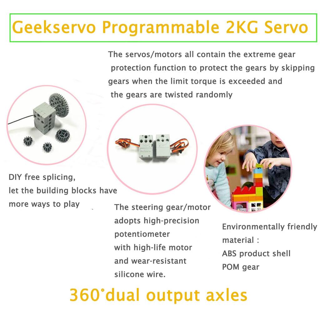 4 Geekservo Servo 360° KG Gradient Servers, Programmable Dual Output Axis Servers (Bit Compatible) DIY Tech Building Bricks
