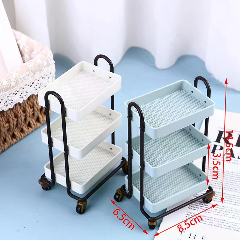 Dollhouse Trolley Dining Car Shelf Bookshelf W/ Wheels Doll Storage Display Rack For Doll Home Organize And Decor Props