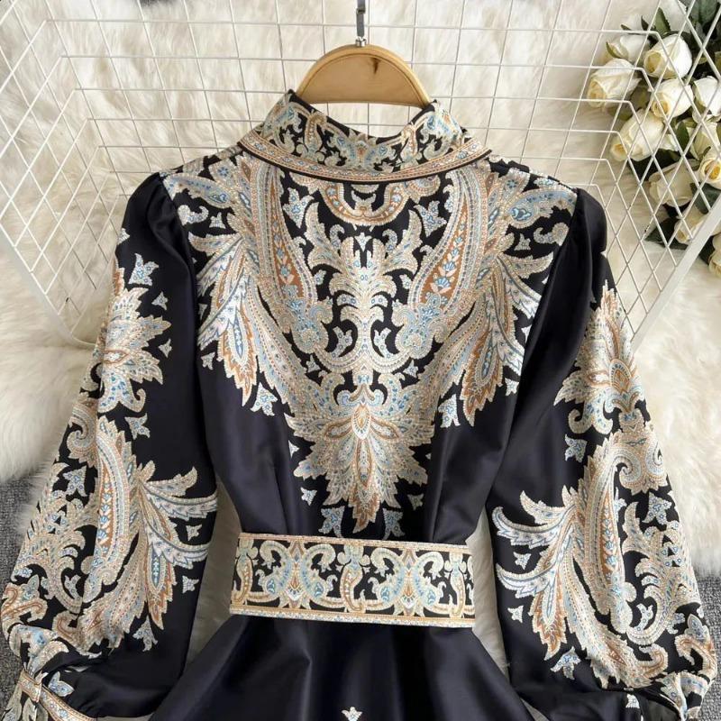 Women Long Sleeve Printed Bohemia Casual Vacation Midi A Line Dress