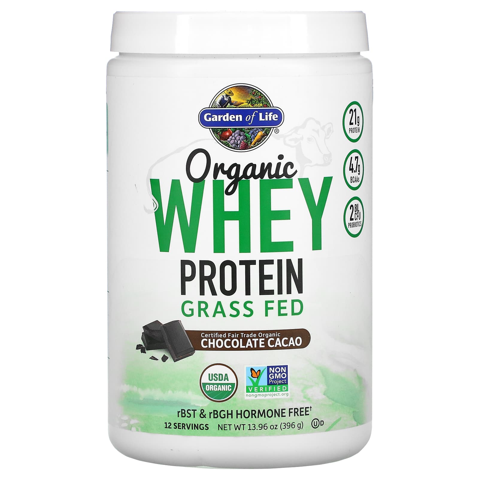 

Garden of Life, Organic Whey Protein Grass-Fed, Chocolate Cacao, 13.96 oz (396 g)