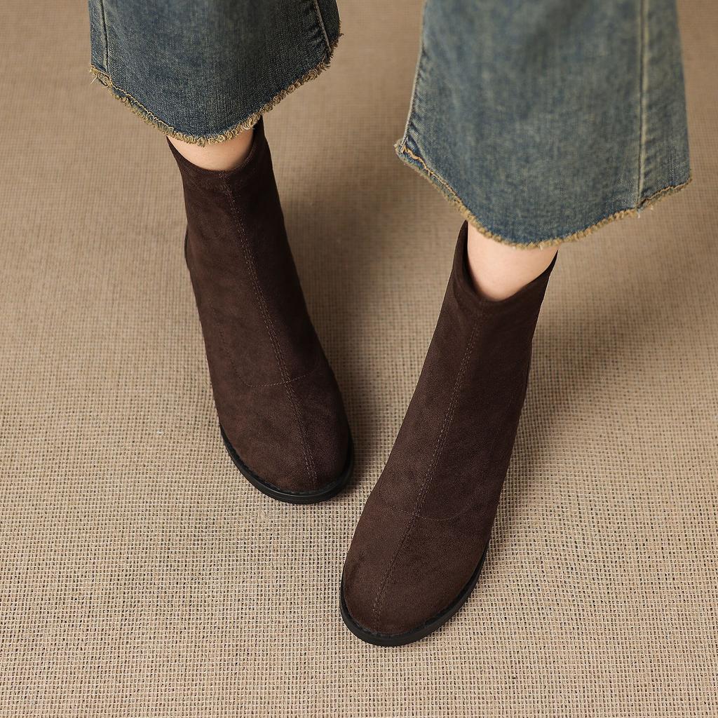 34-43 Large Size Boots Korean Version Thick Heel Short Boots Women's Autumn Suede Elastic Boots Thin Boots
