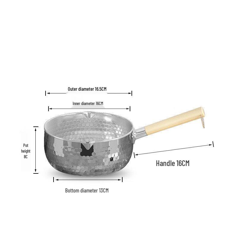 

ZISIZ Wooden Handle Hammered Stainless Steel Saucepan with Glass Lid