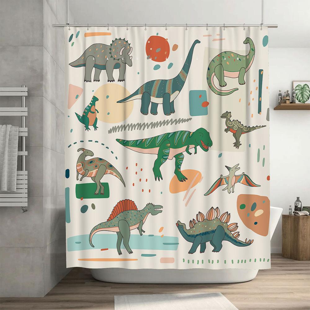Cute Cartoon Dinosaurs Shower Curtain Home Decor Bathroom Decorative Waterproof 3D Printed Bath Rug Set