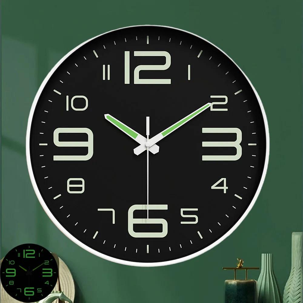 10 Inch Modern Glow in The Dark Wall Clock Non-Ticking Silent Movement Night Light Clock Decorative for Home Living Room Office